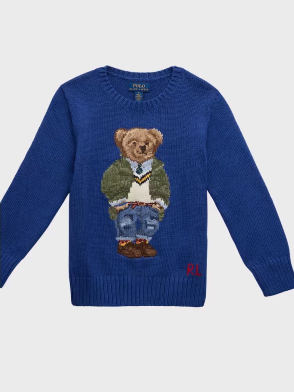 Polo by Ralph Lauren Royal Blue Teddy Bear Intarsia Crewneck Sweater